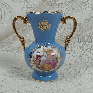 Bardet Limoges France Blue and Gold Decorative Handled Vase 5"